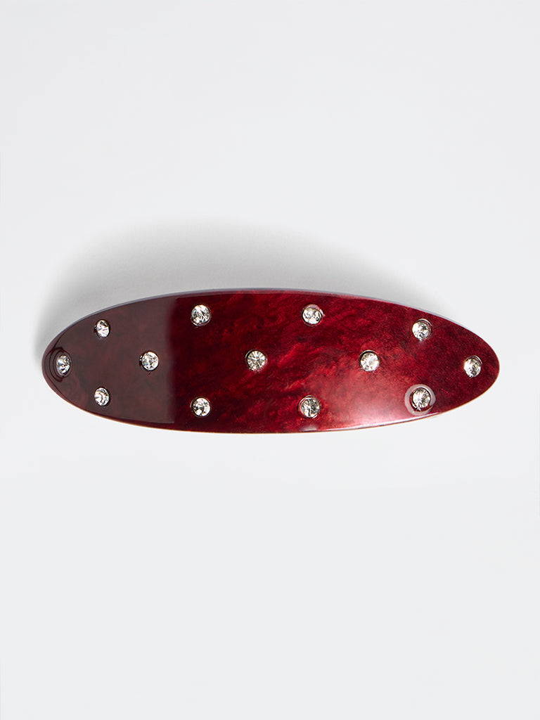 Westside Accessories Maroon Rhinestone-Embellished Hair Barrette Clip