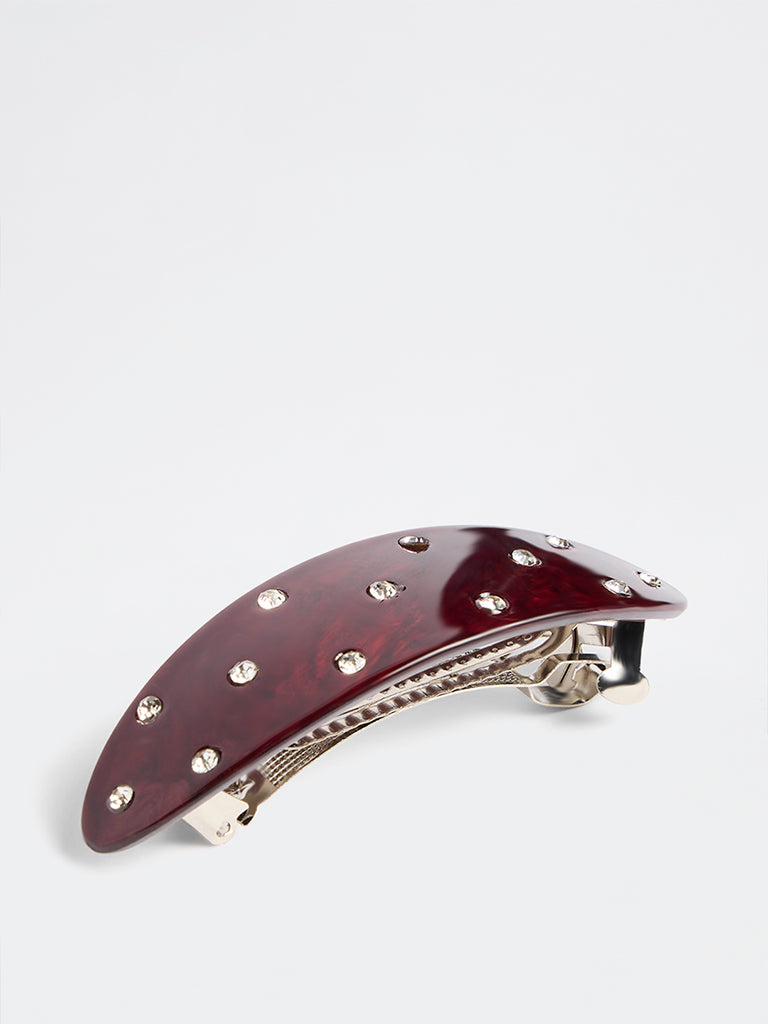 Westside Accessories Maroon Rhinestone-Embellished Hair Barrette Clip
