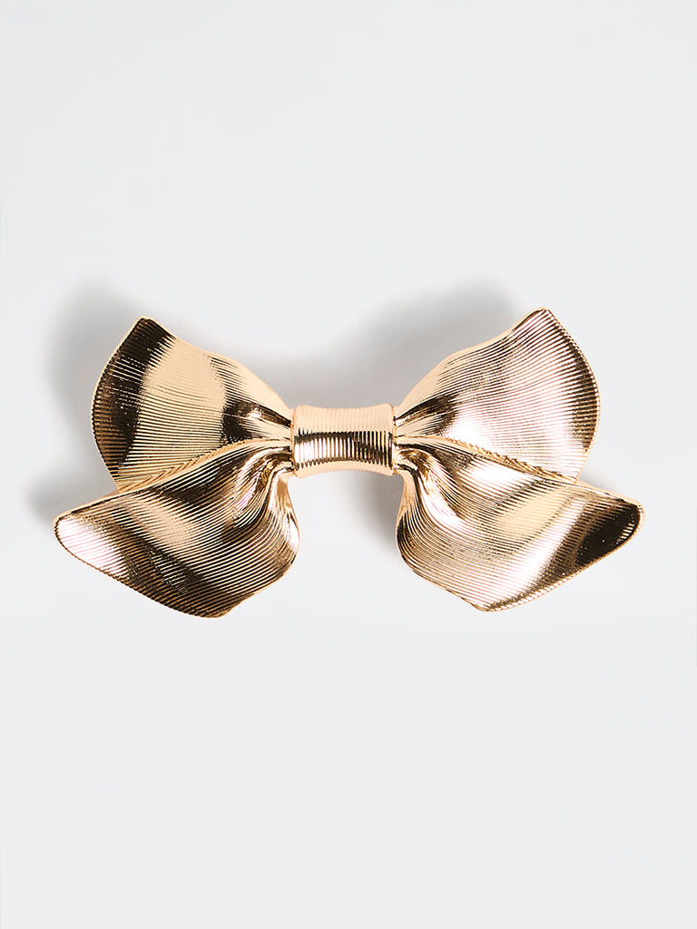 Westside Accessories Gold Textured Bow Design Hair Clip