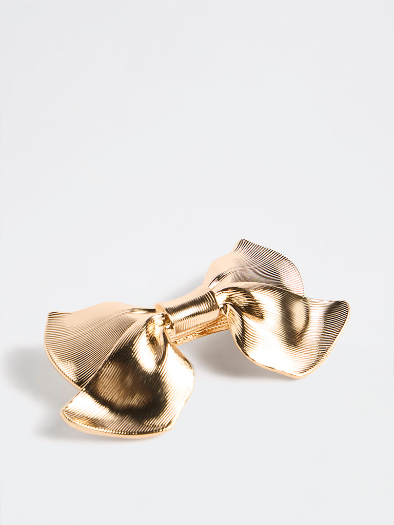 Westside Accessories Gold Textured Bow Design Hair Clip