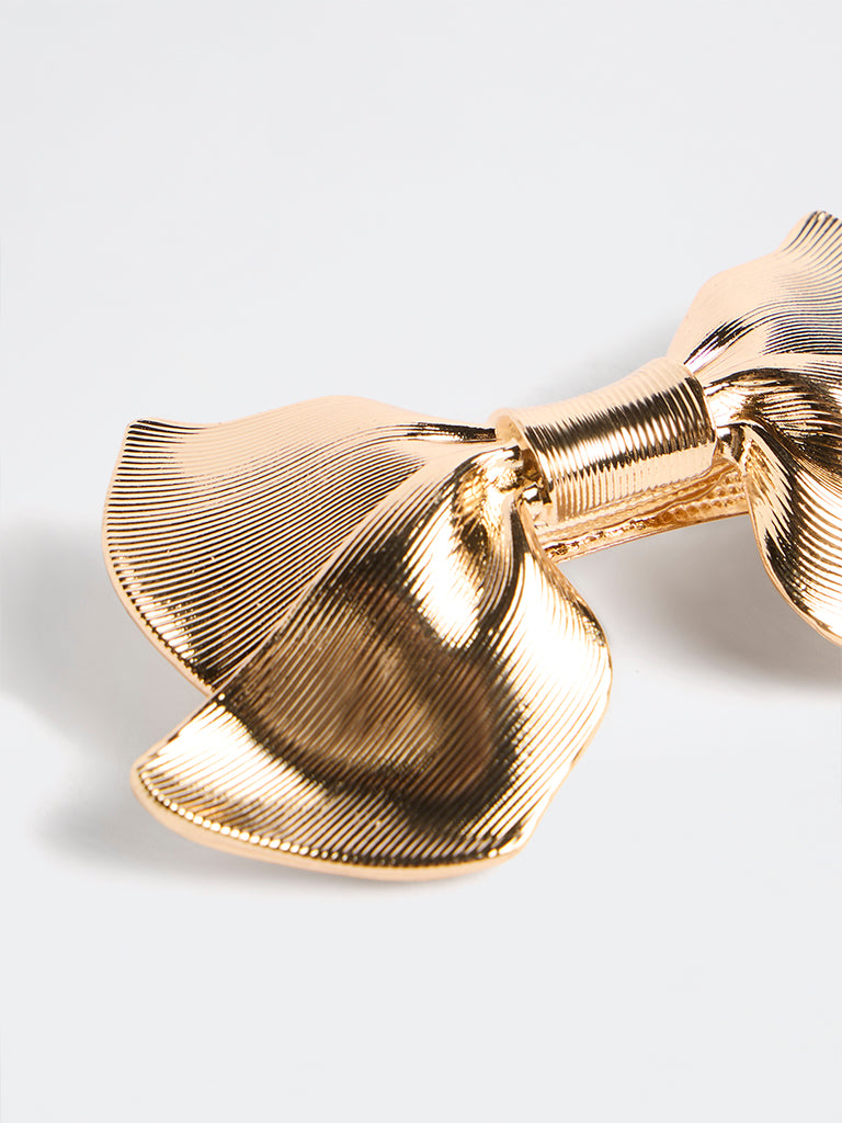 Westside Accessories Gold Textured Bow Design Hair Clip