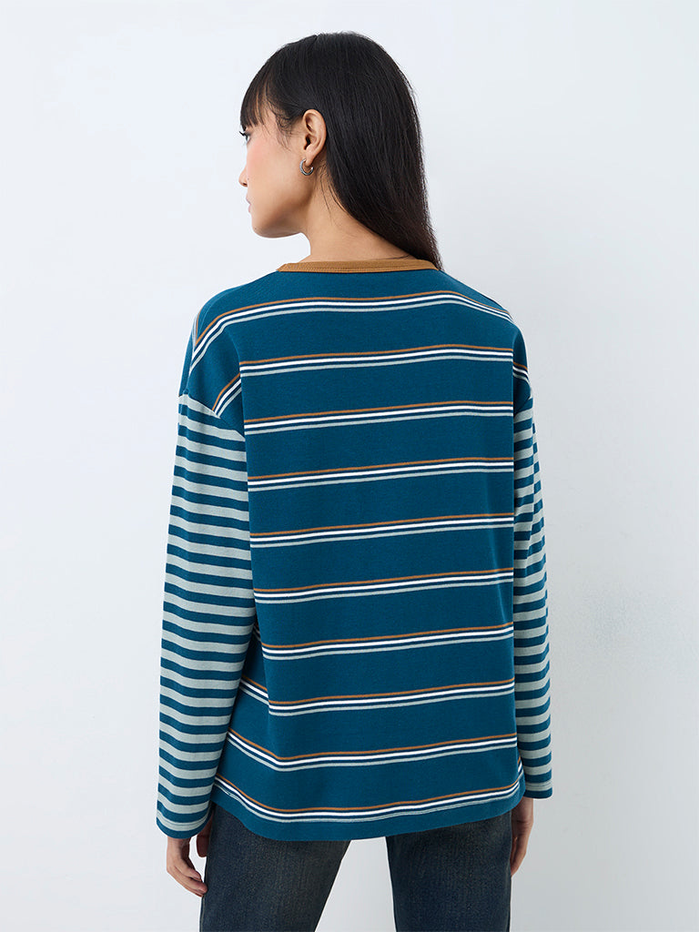 Nuon Teal Striped T-Shirt