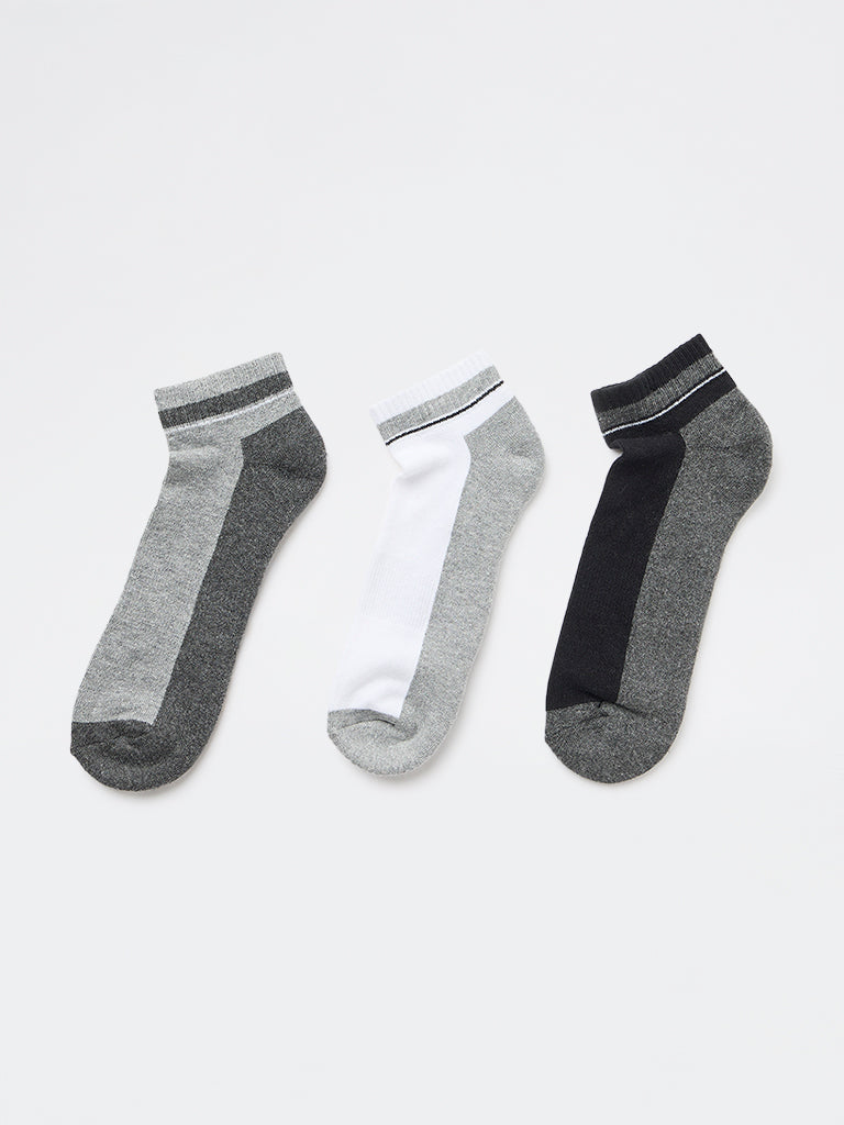 WES Lounge Anthra Melange Cotton-Blend Ankle Socks - Pack of 3
