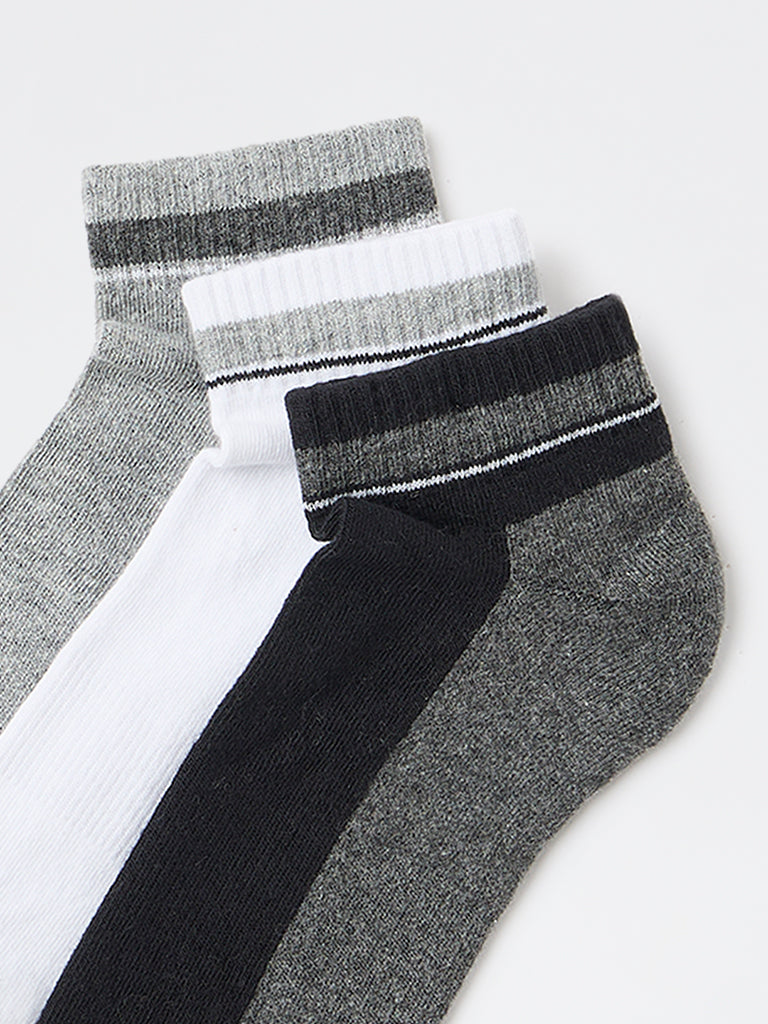 WES Lounge Anthra Melange Cotton-Blend Ankle Socks - Pack of 3