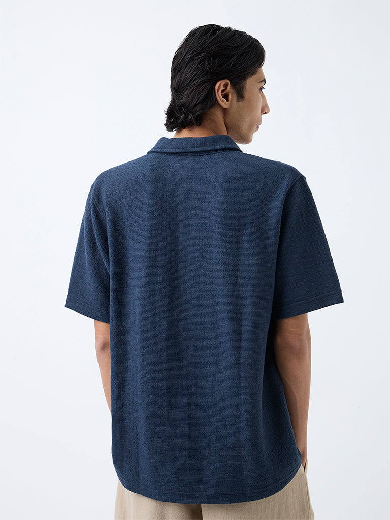 ETA Navy Textured Relaxed-Fit Cotton-Blend T-Shirt