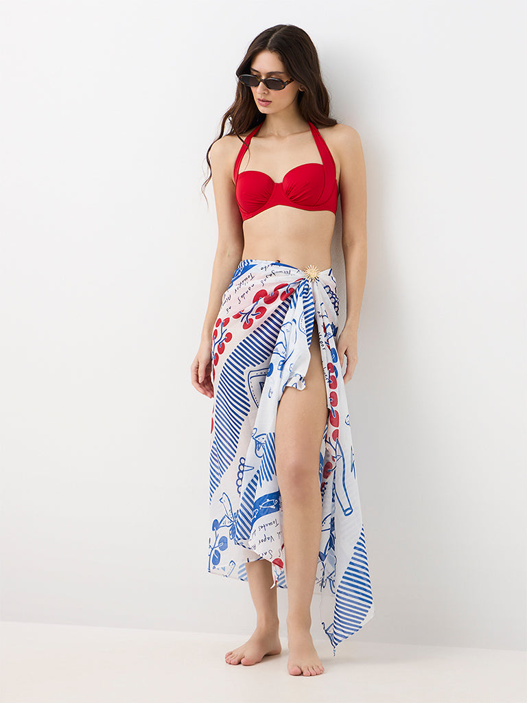 Wunderlove Swimwear White Printed Sarong