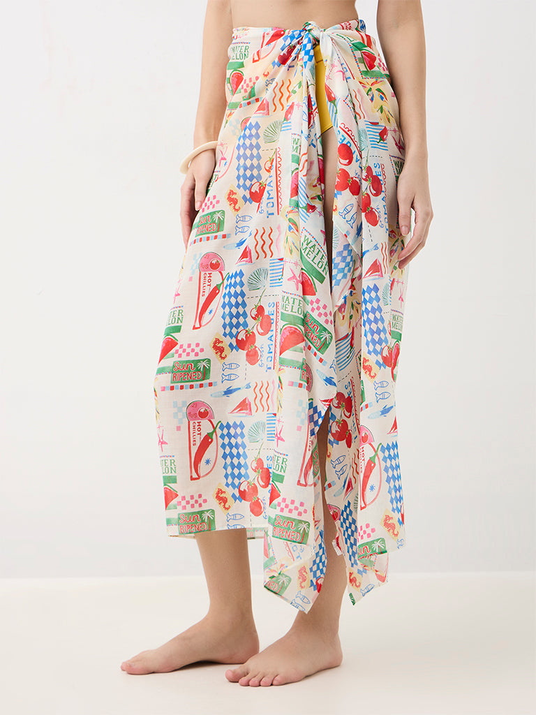 Wunderlove Swimwear Multicolour Printed Sarong