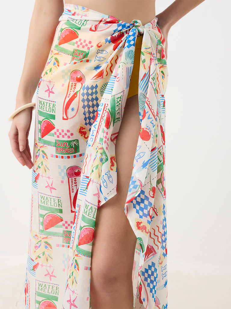 Wunderlove Swimwear Multicolour Printed Sarong