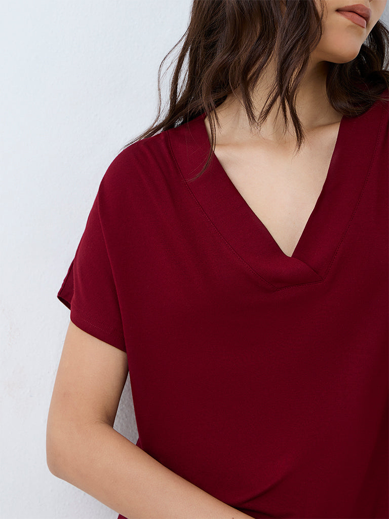 Wunderlove Burgundy Solid T-Shirt