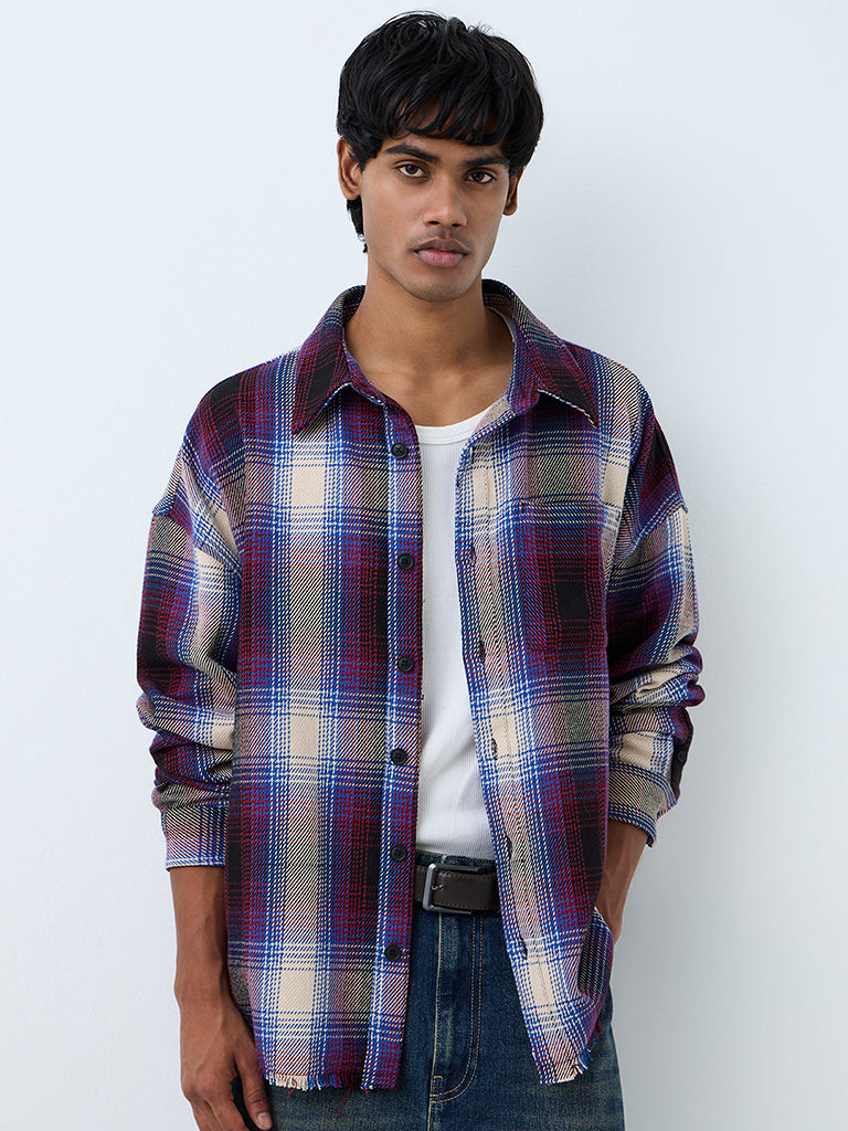 Nuon Multicolour Tartan Checkered Relaxed-Fit Cotton-Blend Shirt