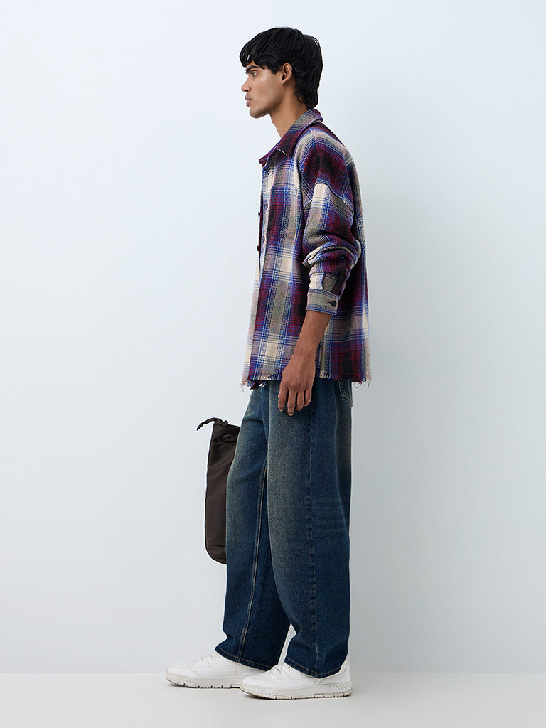 Nuon Multicolour Tartan Checkered Relaxed-Fit Cotton-Blend Shirt