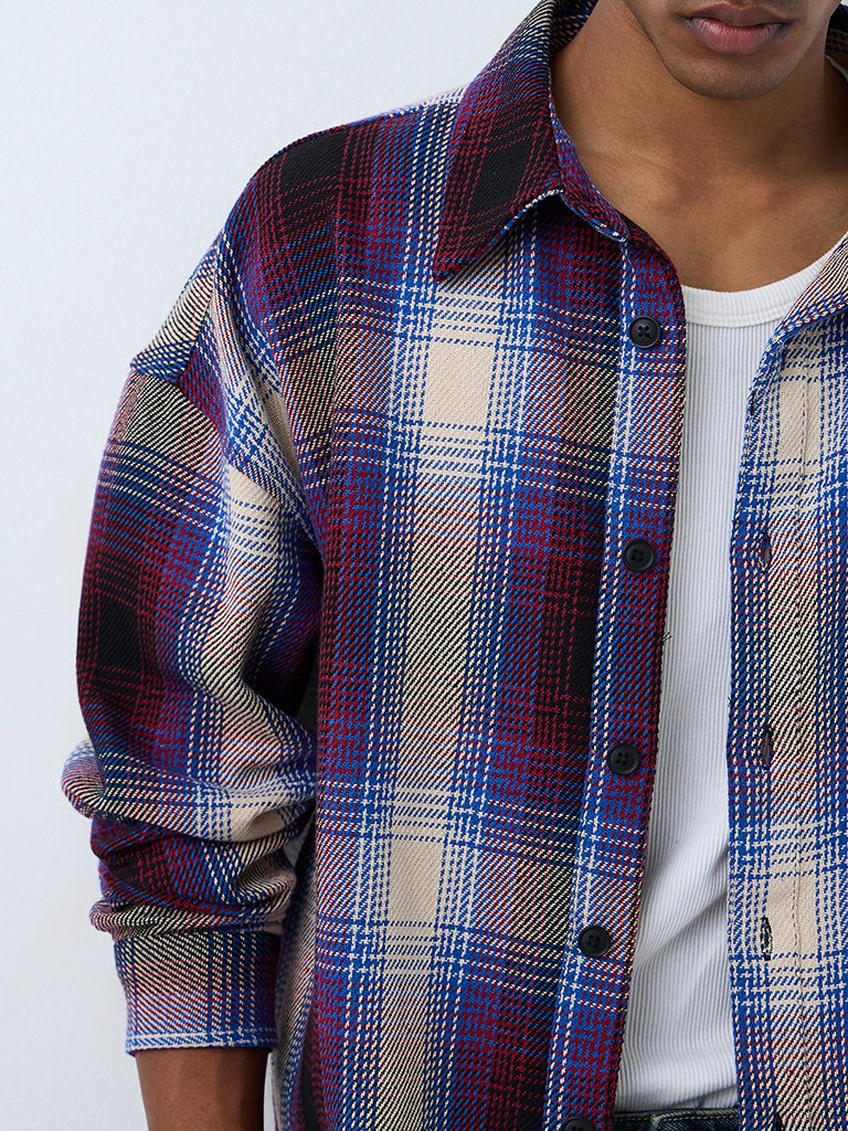 Nuon Multicolour Tartan Checkered Relaxed-Fit Cotton-Blend Shirt