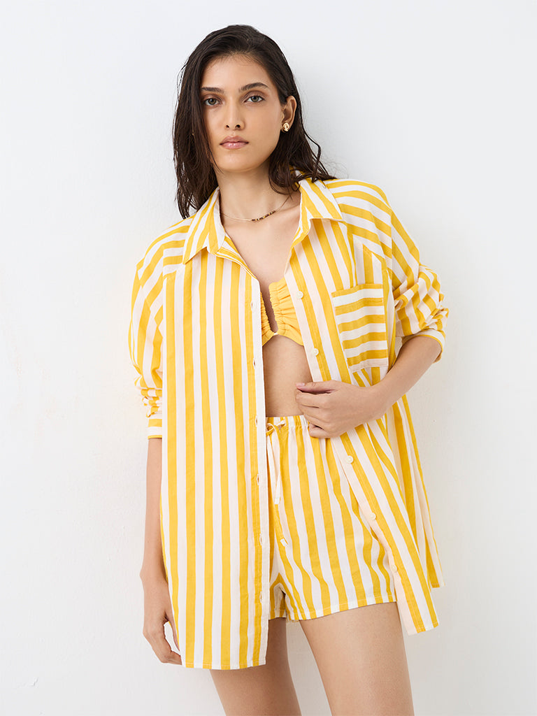 Wunderlove Swimwear Yellow Striped Shirt