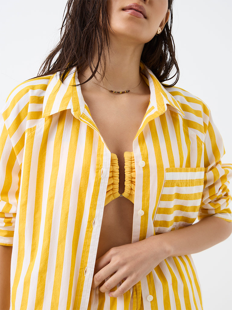 Wunderlove Swimwear Yellow Striped Shirt
