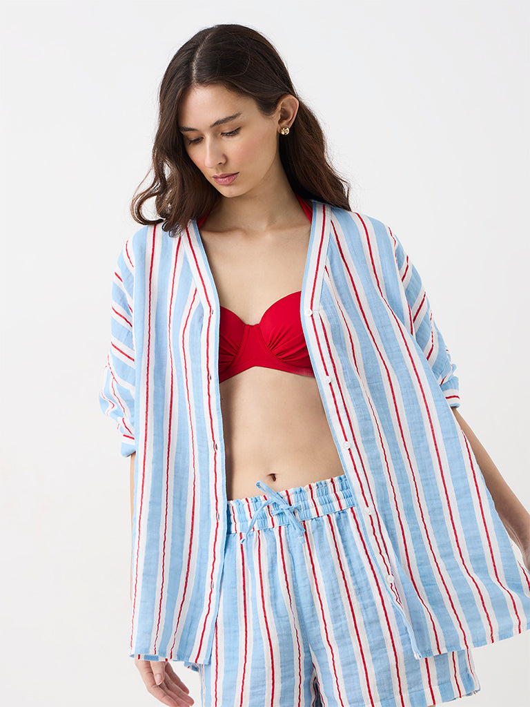 Wunderlove Blue Striped Crinkle-Textured Shirt