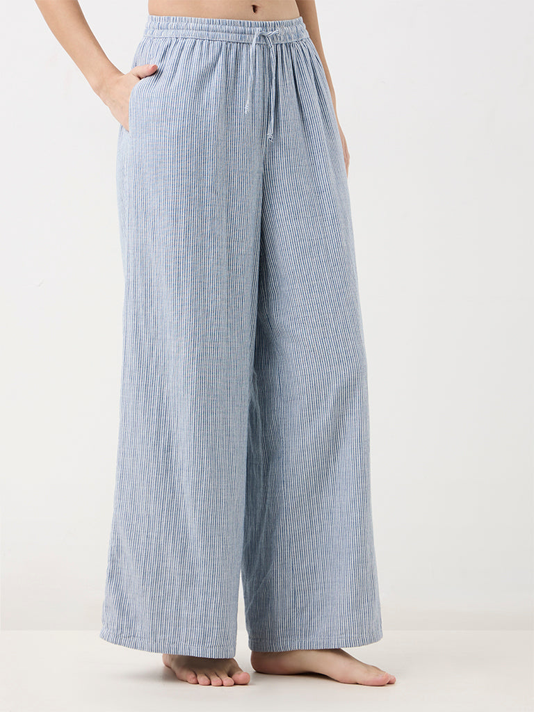 Wunderlove Light Blue Striped High-Waist Pants
