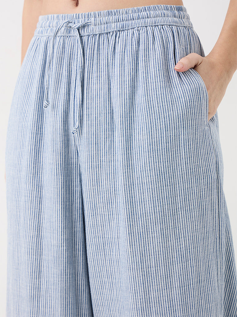 Wunderlove Light Blue Striped High-Waist Pants