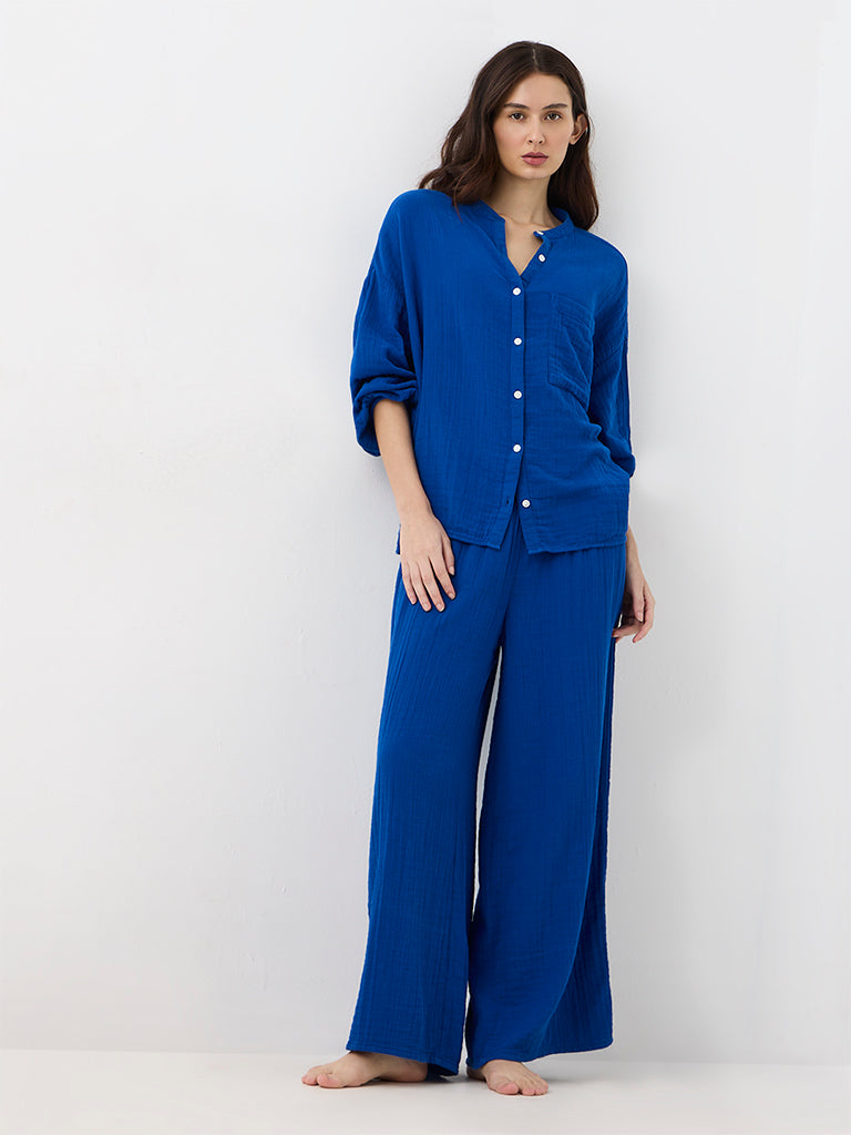 Wunderlove Dark Blue Crinkle-Textured Shirt