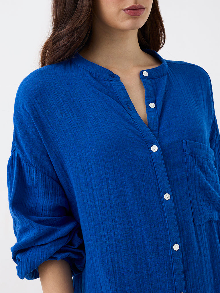Wunderlove Dark Blue Crinkle-Textured Shirt