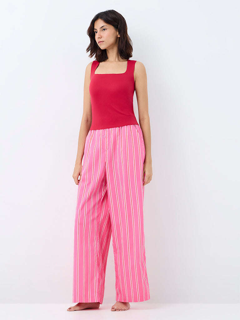 Superstar Pink Striped High-Rise Cotton Pants