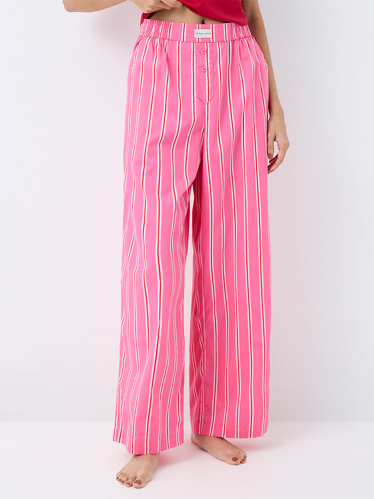 Superstar Pink Striped High-Rise Cotton Pants