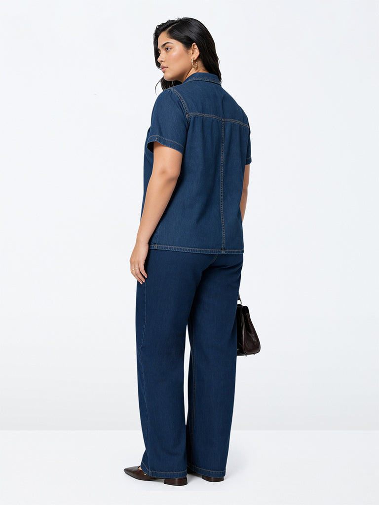 Gia Dark Blue Denim Blouse with Frog Fastening