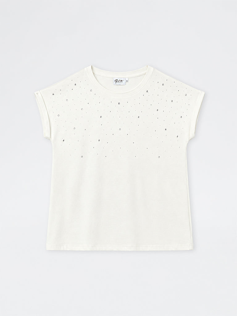 Gia Off-White Stud-Detail Top