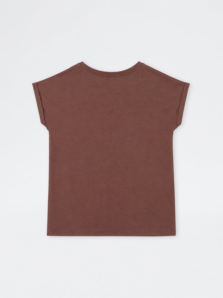 Gia Brown Stud-Detail Top