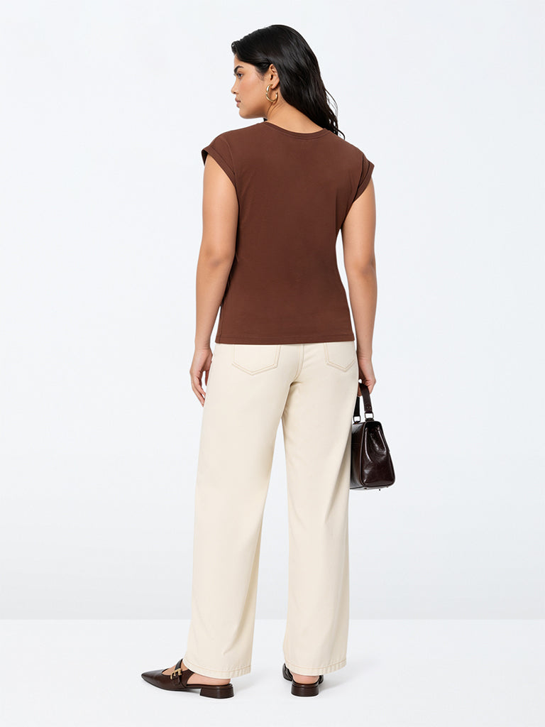 Gia Brown Stud-Detail Top