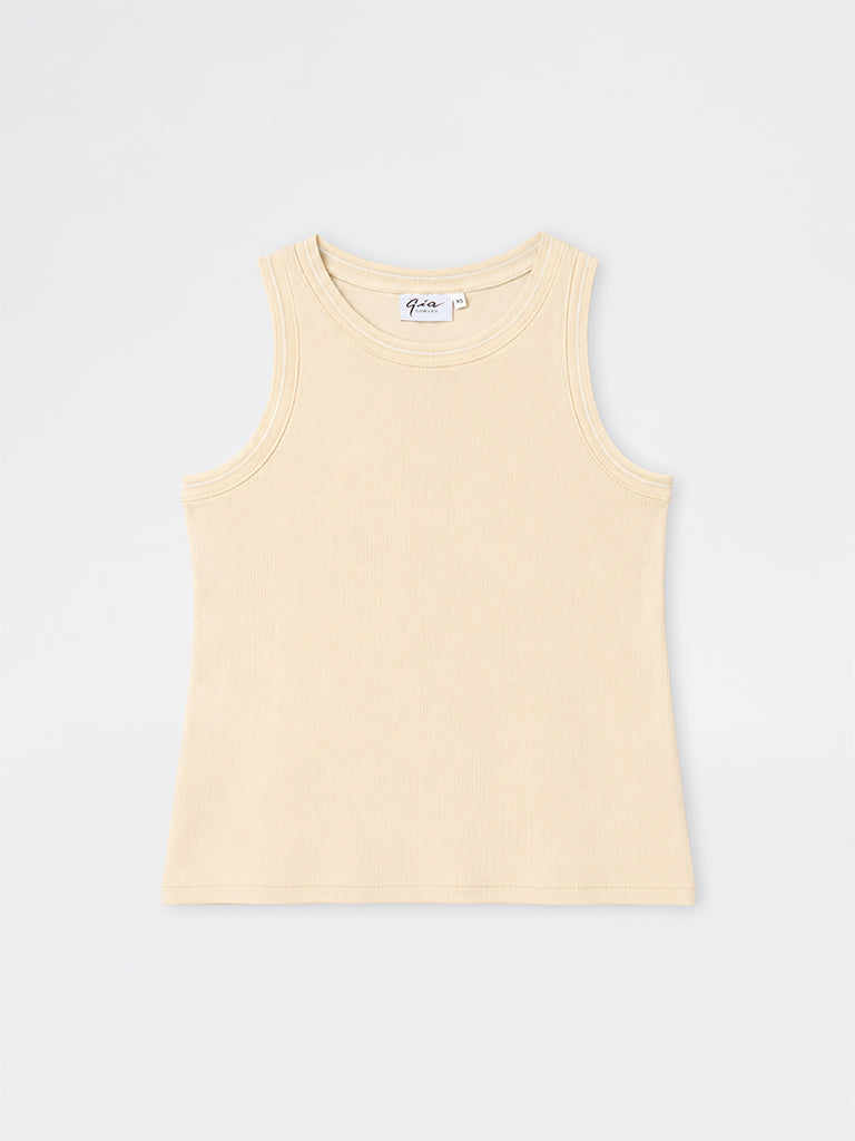 Gia Cream Contrast-Detail Cotton Tank Top