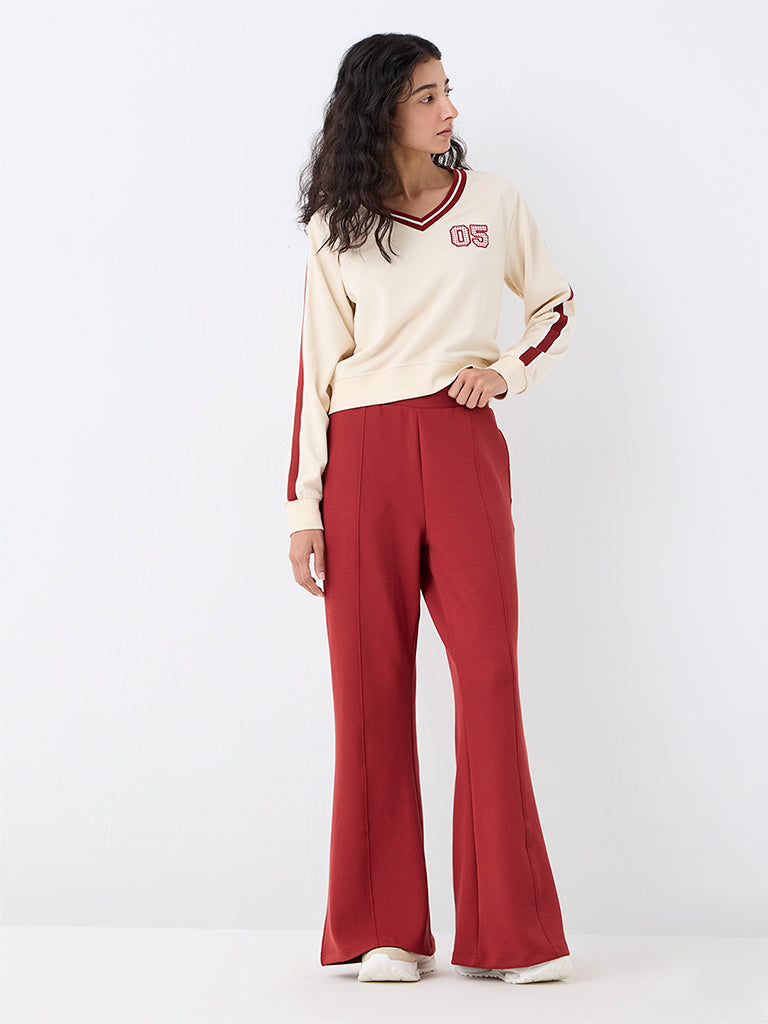 Nuoflexx Rust Solid High-Rise Flared Pants