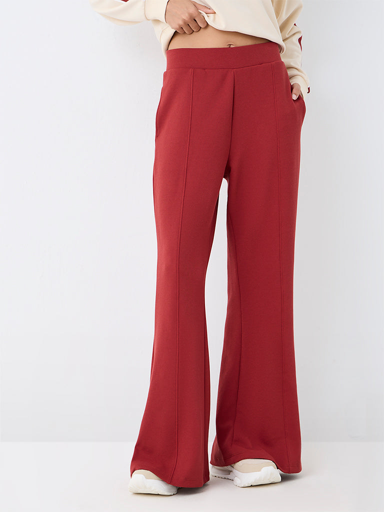 Nuoflexx Rust Solid High-Rise Flared Pants
