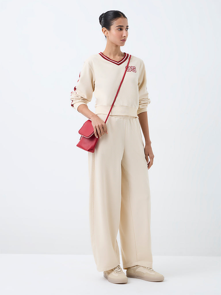 Nuoflexx Light Beige Solid High-Rise Track Pants