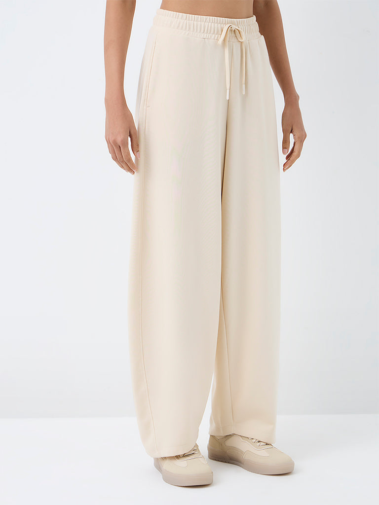 Nuoflexx Light Beige Solid High-Rise Track Pants