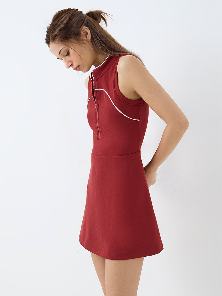 Nuoflexx Red Quarter-Zip Fit-and-Flare Dress