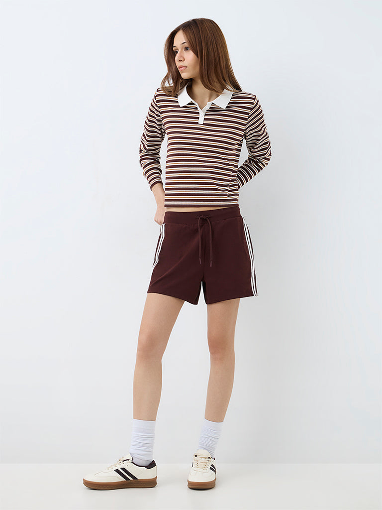 Nuoflexx Dark Brown Striped Cotton-Blend T-Shirt