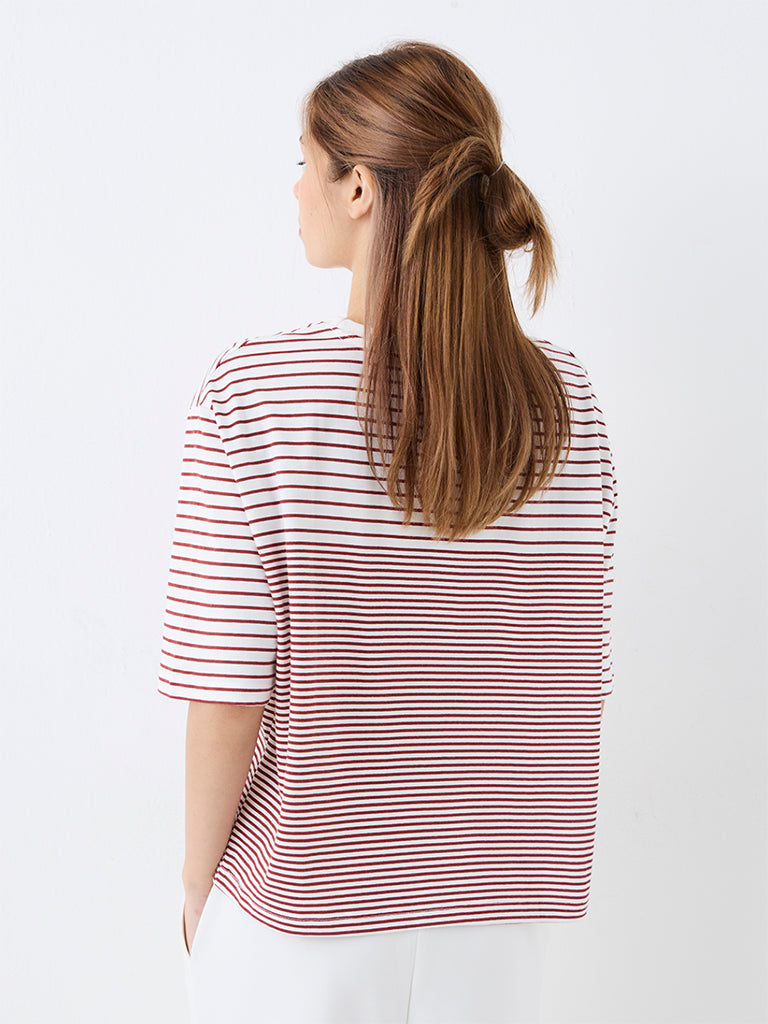 Nuoflexx Off-White Striped Cotton T-Shirt