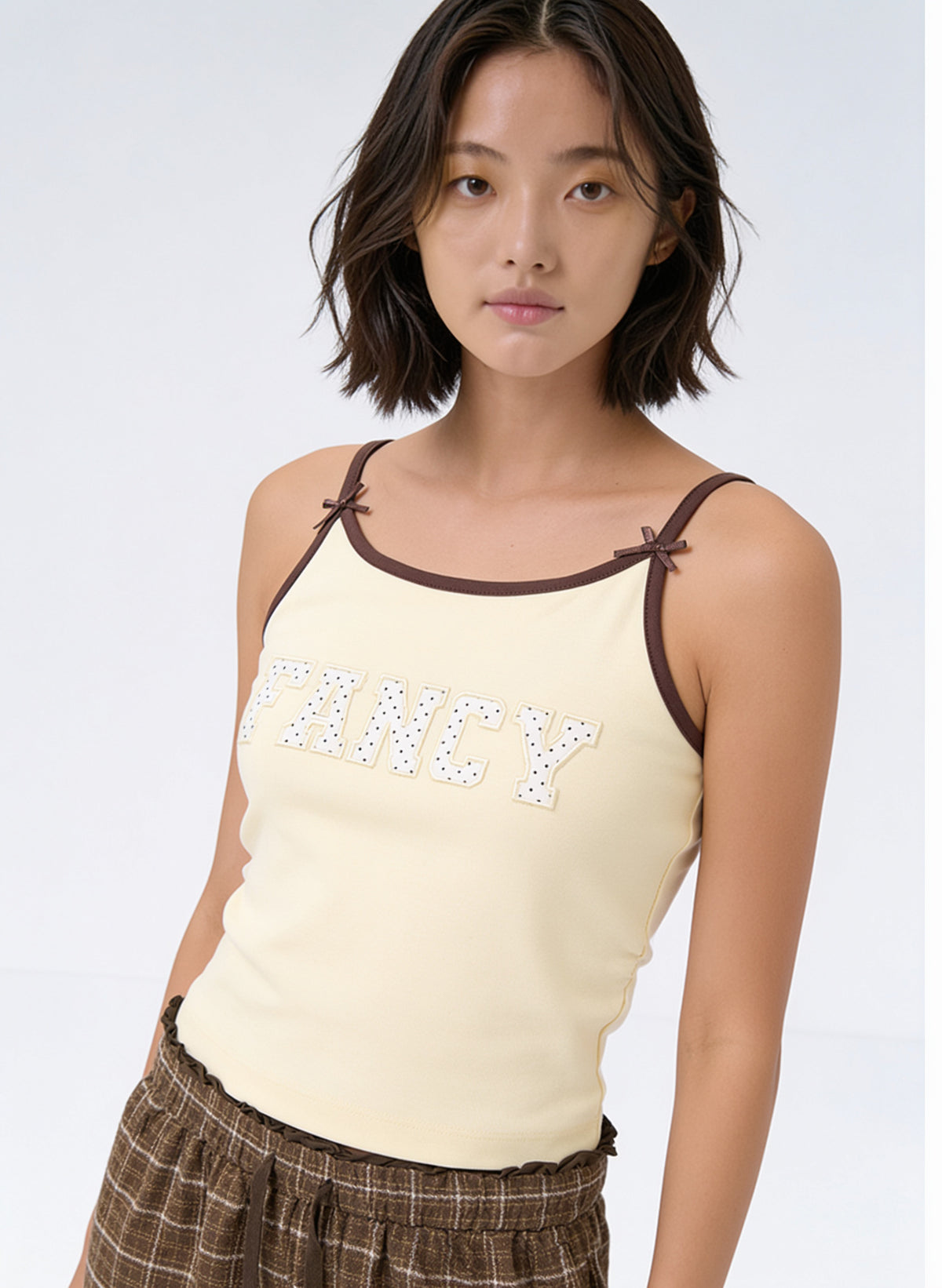 Girls Light Yellow Text Embroidered Cotton-Blend Top