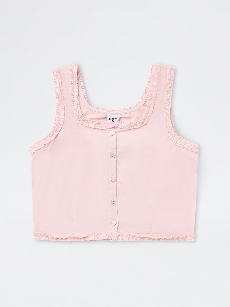 Girls Pink Solid Cotton Top