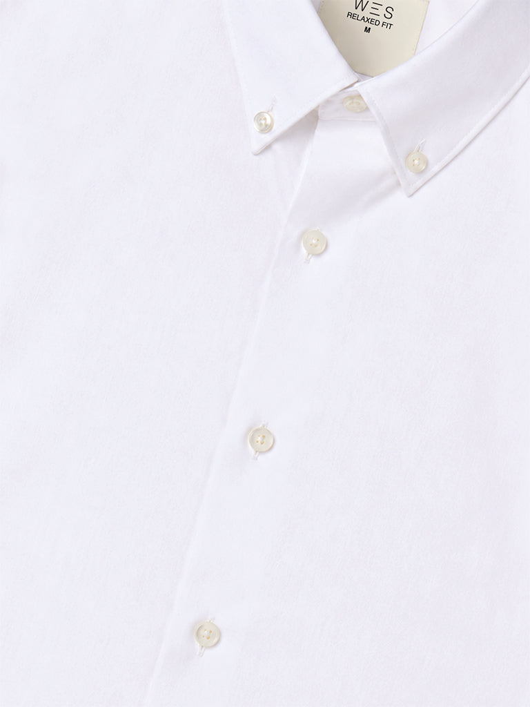 WES Formals White Solid Relaxed-Fit Cotton Shirt
