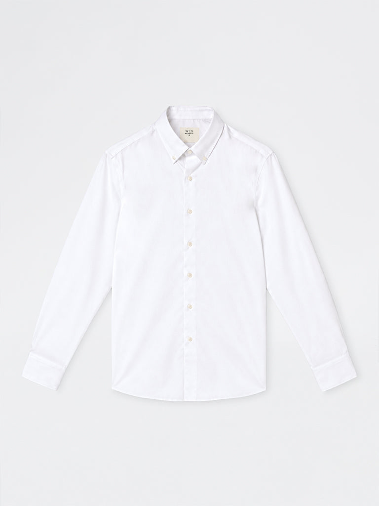 WES Formals White Solid Slim-Fit Cotton Shirt