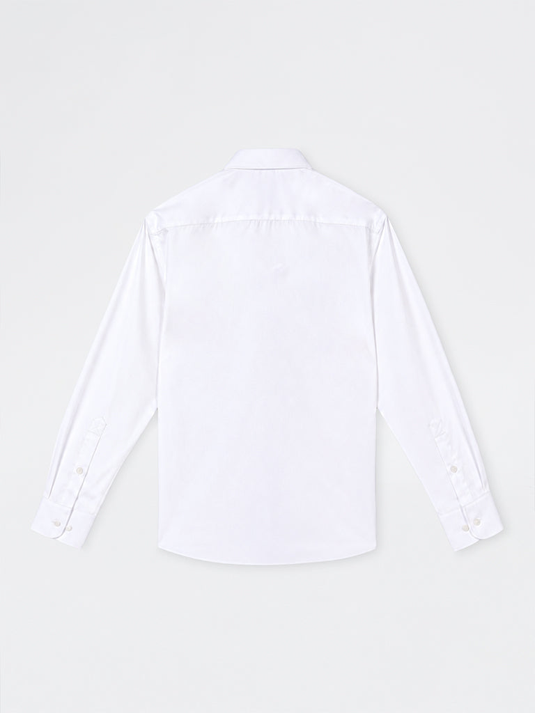 WES Formals White Solid Slim-Fit Cotton Shirt