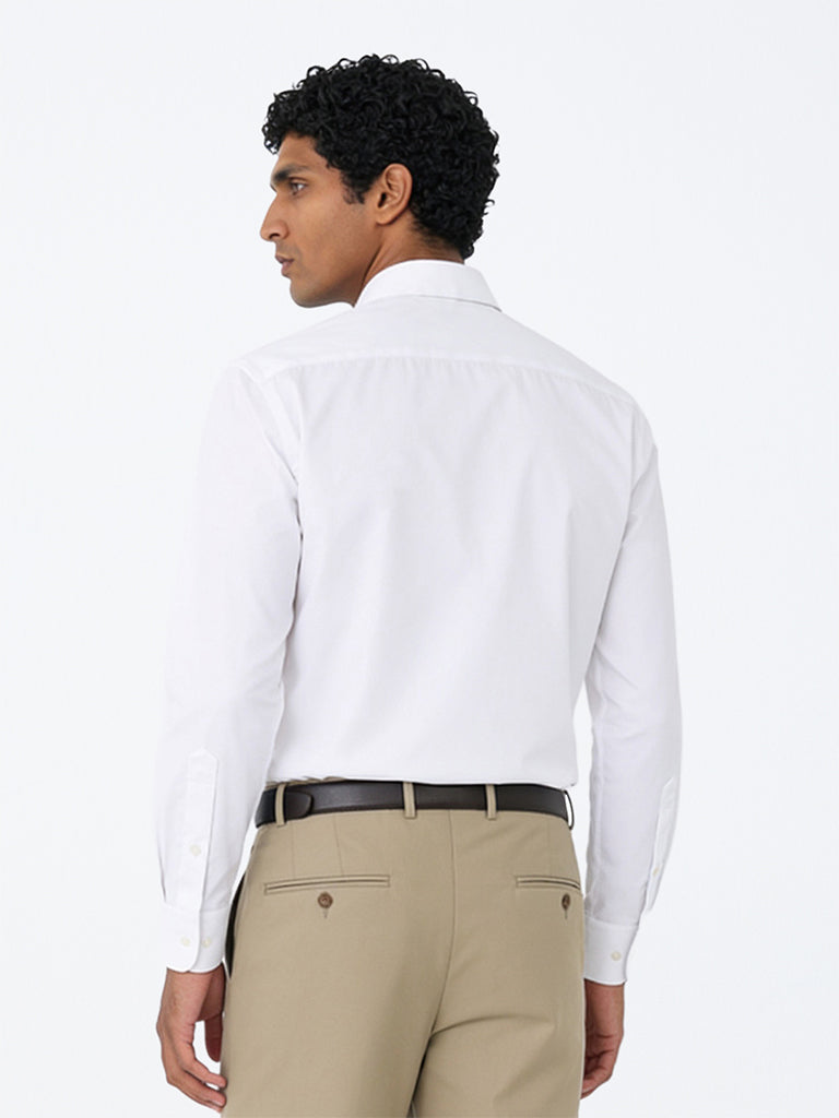 WES Formals White Solid Slim-Fit Cotton Shirt