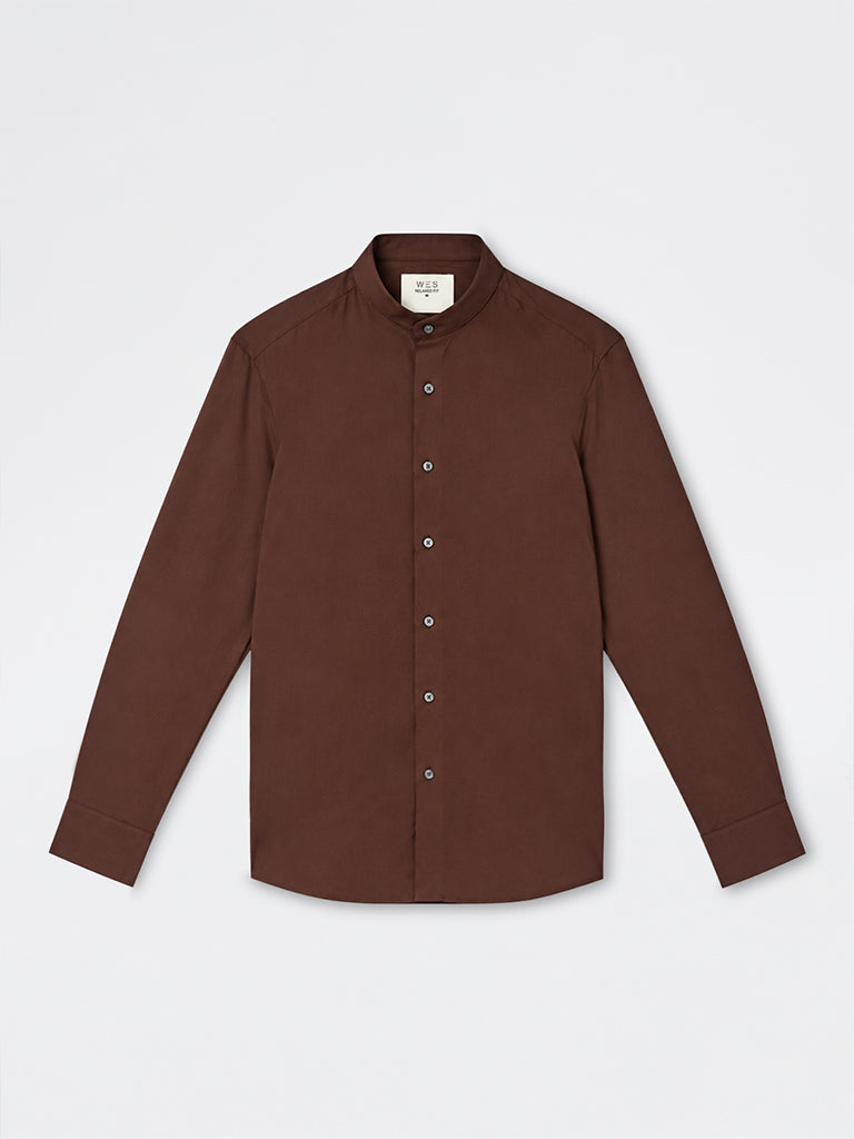 WES Formals Dark Brown Solid Slim-Fit Shirt