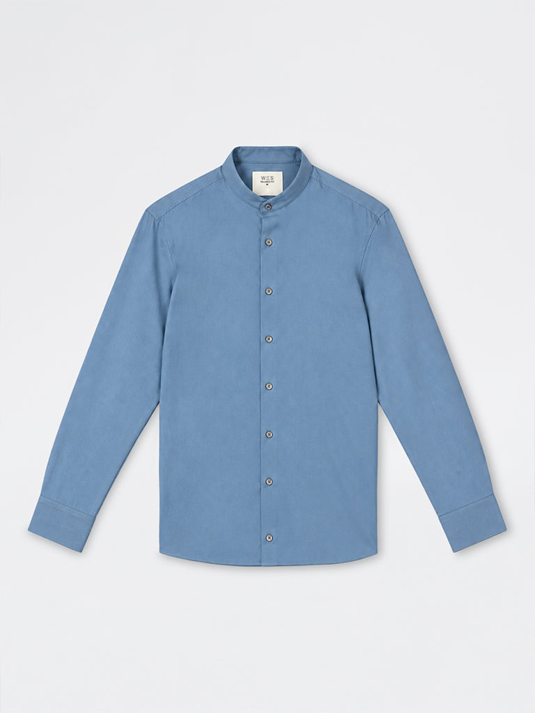 WES Formals Dusty Blue Solid Slim-Fit Shirt