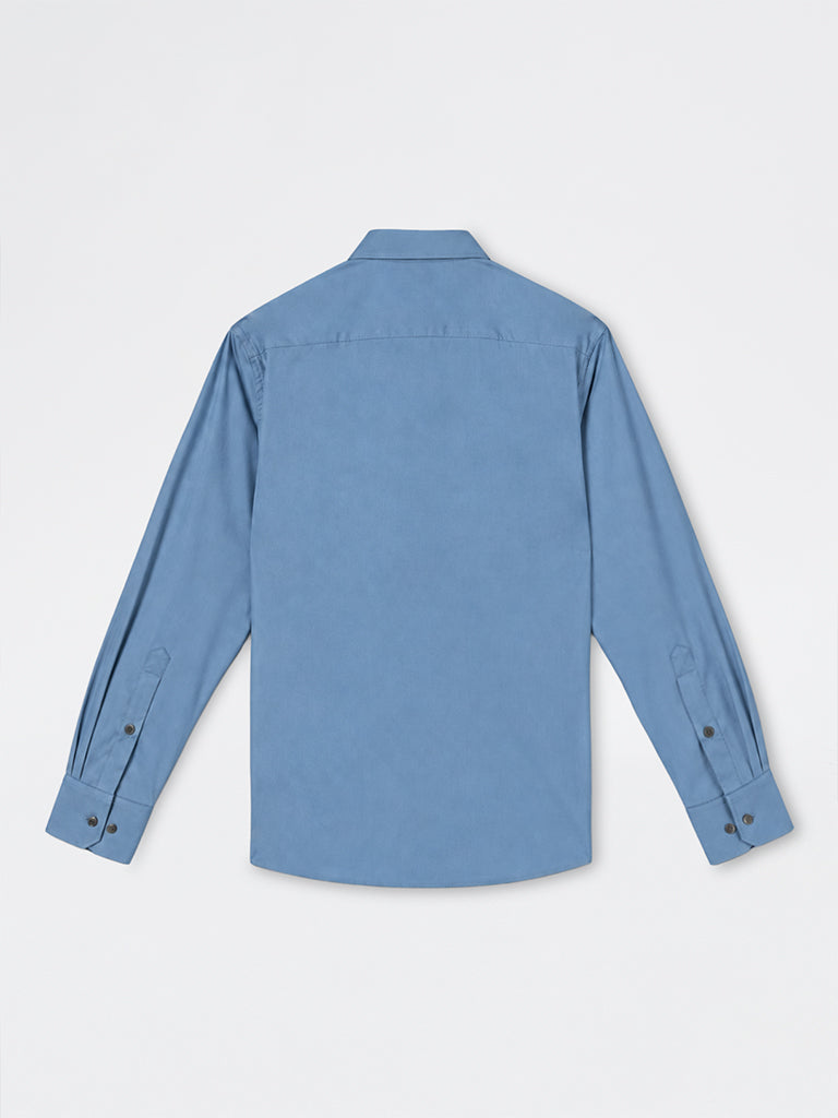 WES Formals Dusty Blue Solid Slim-Fit Shirt