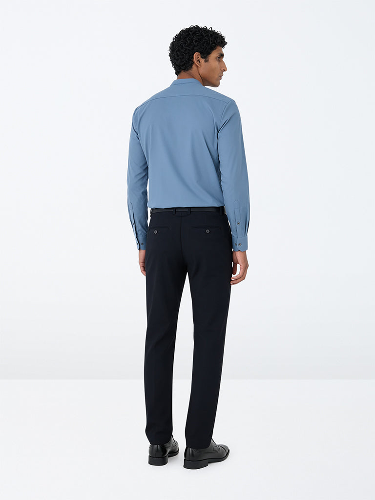 WES Formals Dusty Blue Solid Slim-Fit Shirt