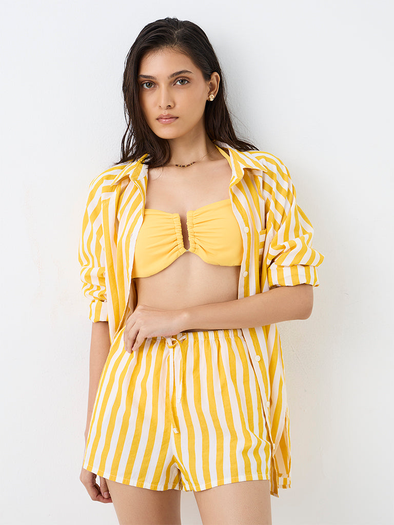 Wunderlove Swimwear Yellow Striped High-Rise Shorts