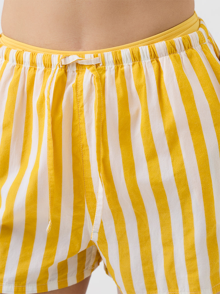 Wunderlove Swimwear Yellow Striped High-Rise Shorts