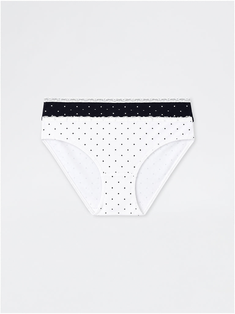 Superstar White Polka Dot Cotton-Blend Bikini Briefs - Pack of 2